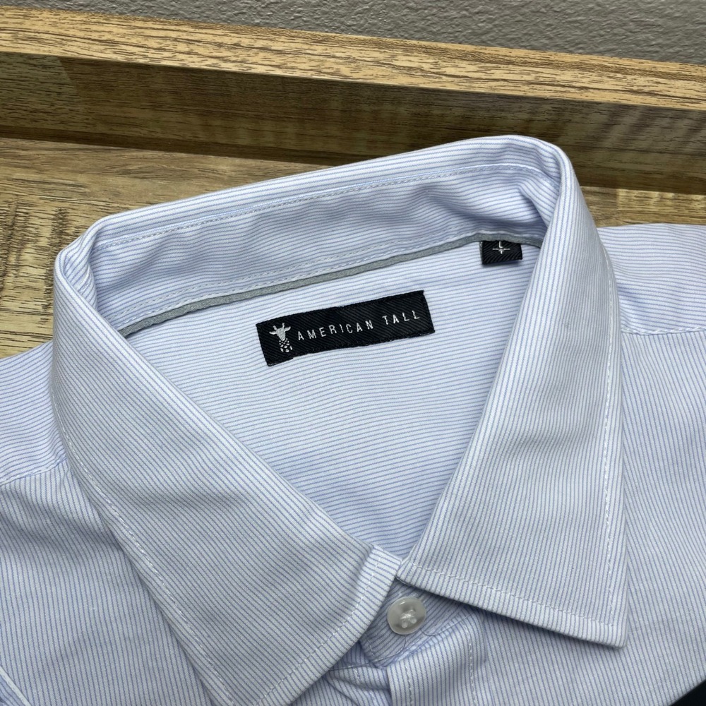 American Tall Mens Blue White Micro Stripe Dress Shirt Large Tall New With Tags - Picture 6 of 9